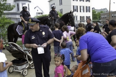Picture info: Manchester Police Department’s Captain Rick Reilly and the MPD Mounted Unit at the 2010 Annual Weed & Seed Neighborhood Block Party, Sheridan-Emmett Park, May 2010