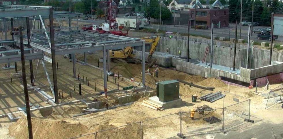 Maintenance Building Frame and First Steel on New Admin Building Aug 24 2011.jpg